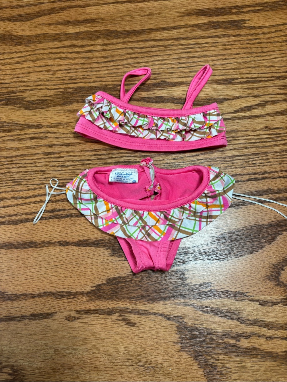 Build a Bear BABW Pink Plaid Ruffle Two-Piece Swim Set Plush